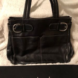 Stellar Chris Kon (Montreal) black satchel in rich Italian grained leather.